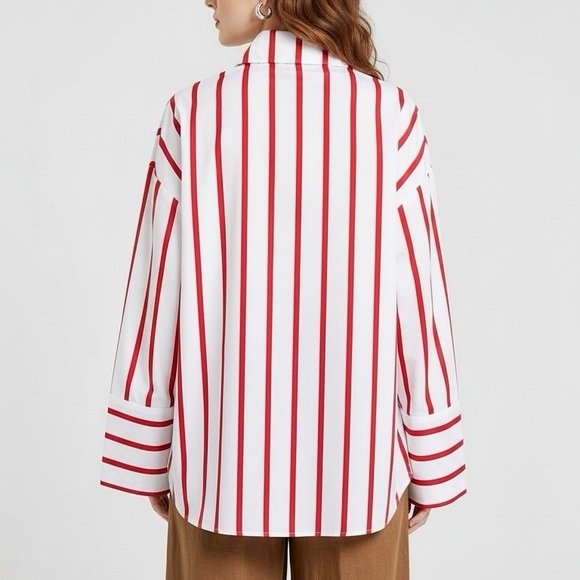 ECLE SWIM Reverie Oversized Shirt, Red White Stripes, M/L - Picture 4 of 11